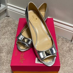 Kate Spade Tenor Silver kitten wedges